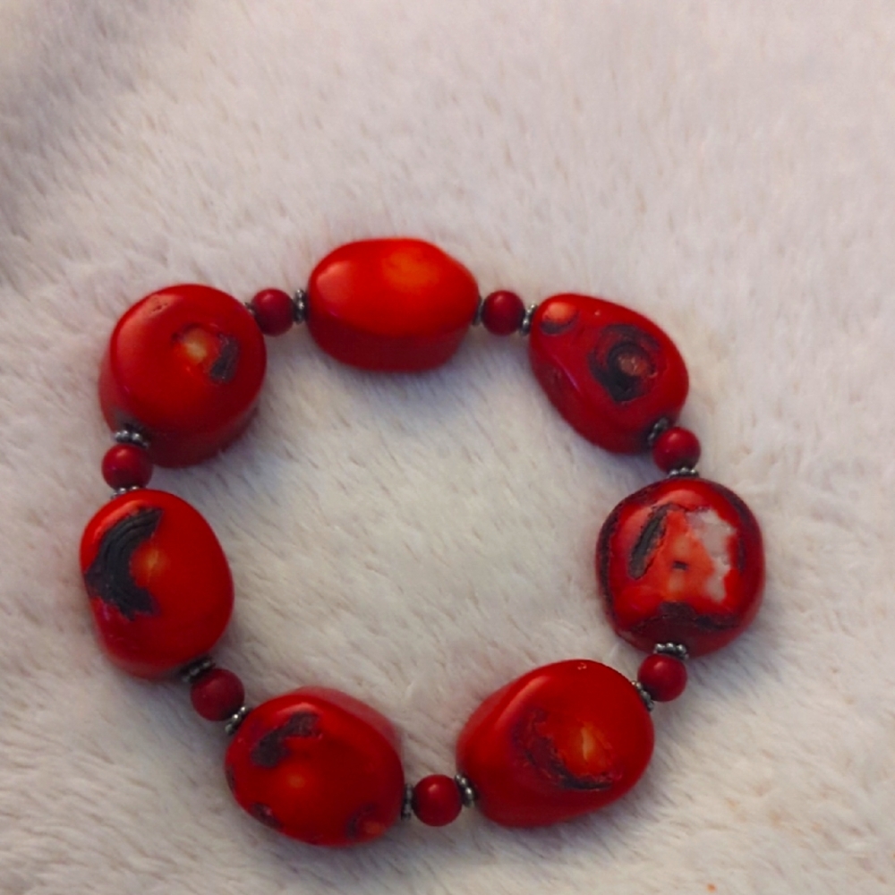 Natural Coral Bracelet. Stretch